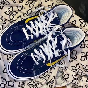Size 9.5 blue and yellow vans skate hi customs